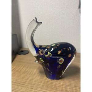 Vintage Murano Glass Millefiori Italian Art Glass Elephant Figurine Trunk Up